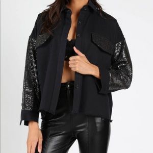 Honey Punch Sequin Moto Denim Jacket